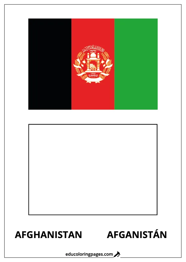 Afghanistan Flag Coloring Page (Afganistán) – Bilingual