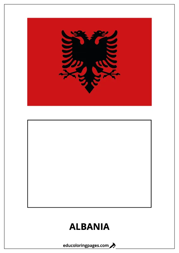 Albania Flag Coloring Page – Bilingual