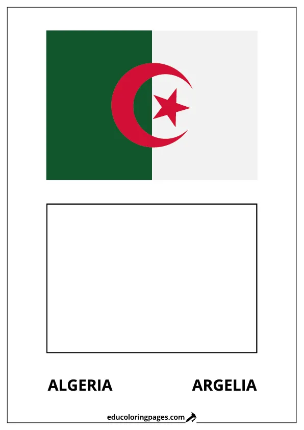 Algeria Flag Coloring Page (Argelia) – Bilingual
