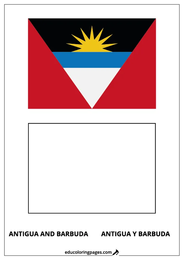 Antigua and Barbuda Flag Coloring Page (Antigua y Barbuda) – Bilingual