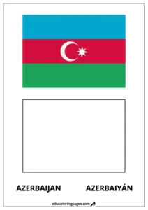 Azerbaijan Flag Coloring Page (Azerbaiyán) – Bilingual