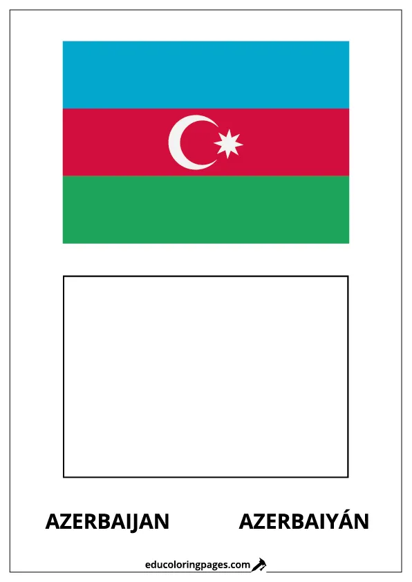 Azerbaijan Flag Coloring Page (Azerbaiyán) – Bilingual