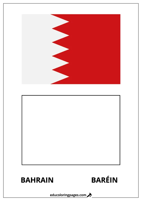 Bahrain Flag Coloring Page (Baréin) – Bilingual
