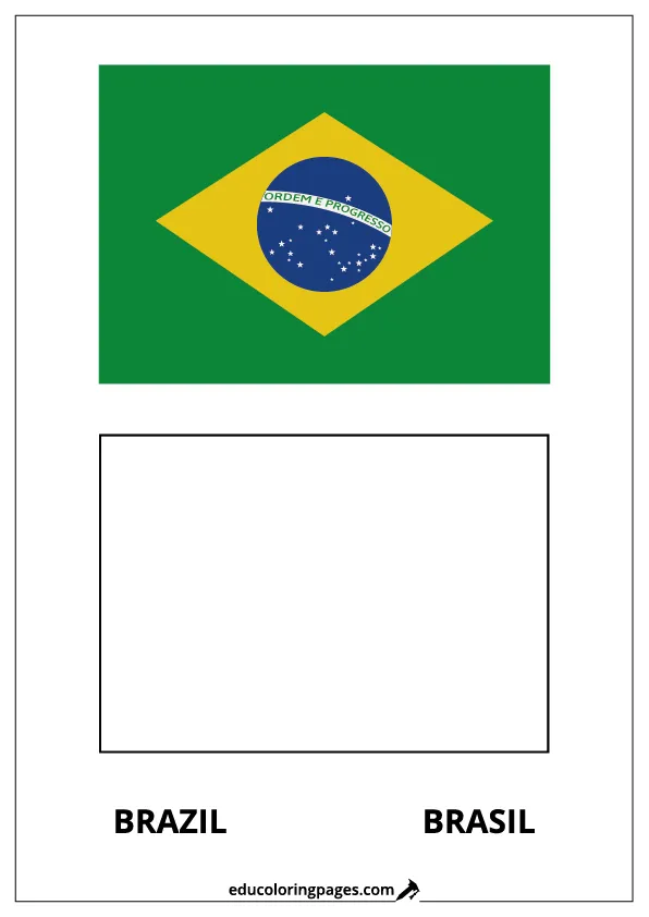 Brazil Flag Coloring Page (Brasil) – Bilingual