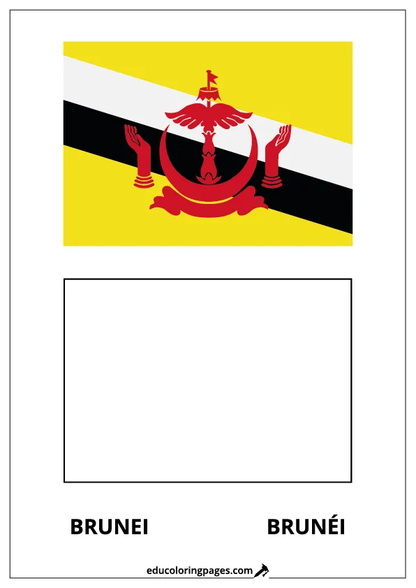 Brunei Flag Coloring Page (Brunéi) – Bilingual