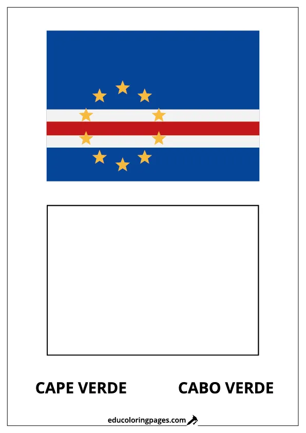 Cape Verde Flag Coloring Page (Cabo Verde) – Bilingual