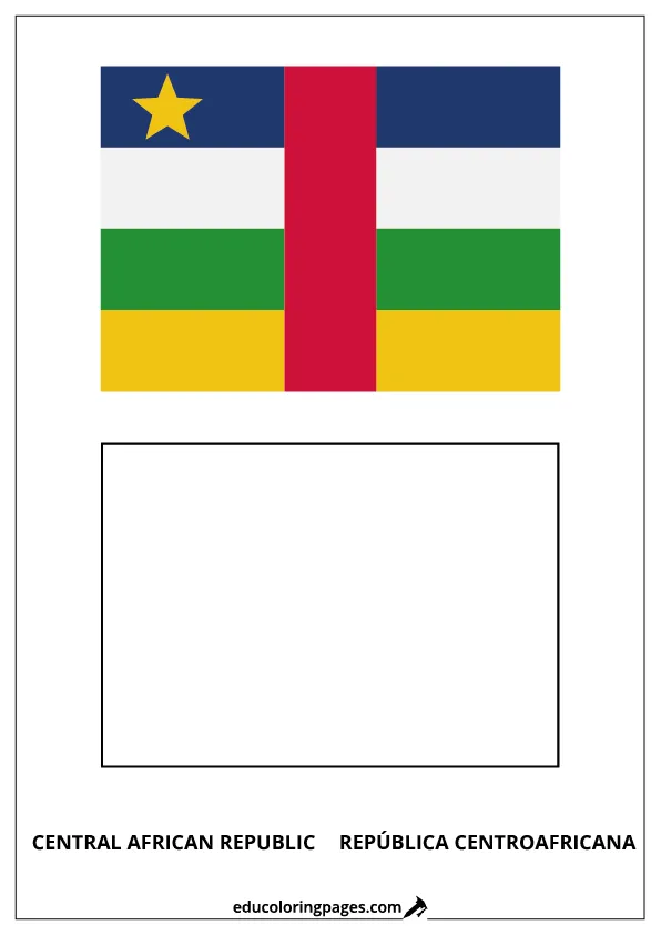 Central African Republic Flag Coloring Page (República Centroafricana) – Bilingual