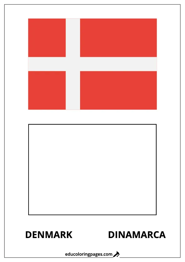 Denmark Flag Coloring Page (Dinamarca) – Bilingual