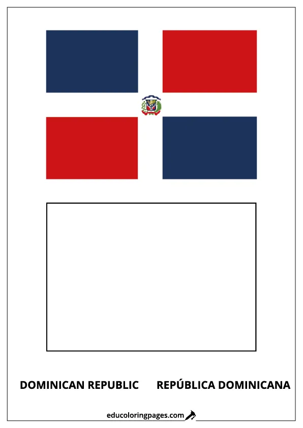 Dominican Republic Flag Coloring Page (República Dominicana) – Bilingual