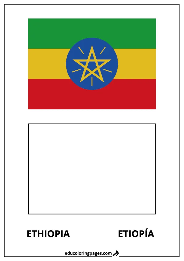 Ethiopia Flag Coloring Page (Etiopía) – Bilingual