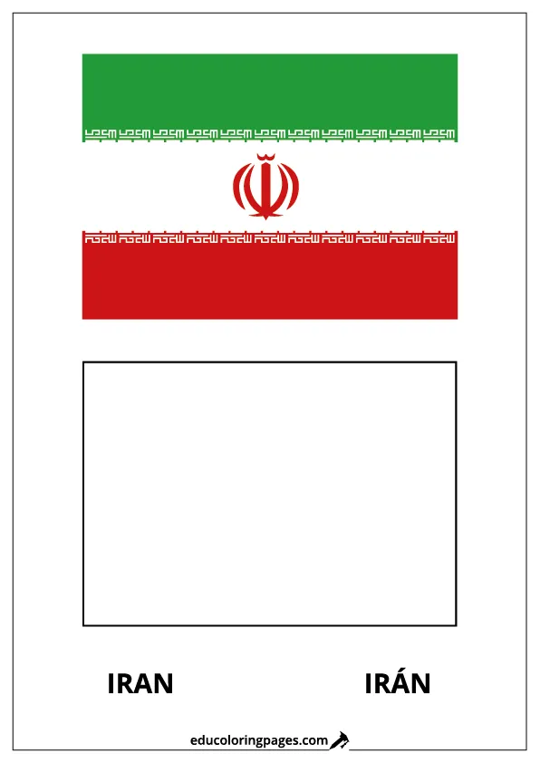 Iran Flag Coloring Page (Irán) – Bilingual