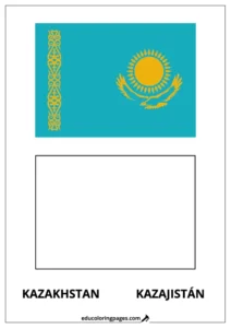 Kazakhstan Flag Coloring Page (Kazajistán) – Bilingual