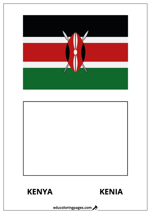 Kenya Flag Coloring Page (Kenia) – Bilingual