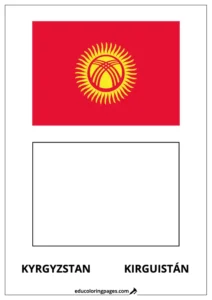 Kyrgyzstan Flag Coloring Page (Kirguistán) – Bilingual