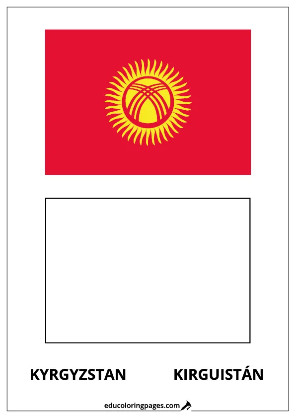 Kyrgyzstan Flag Coloring Page (Kirguistán) – Bilingual