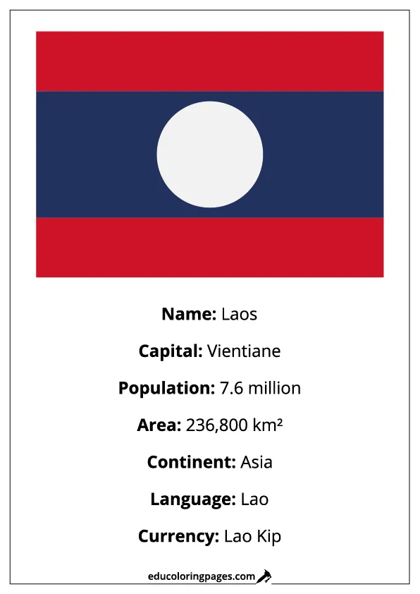 Laos Flag Country Facts Educational