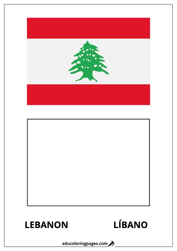 Lebanon Flag Coloring Page (Líbano) – Bilingual
