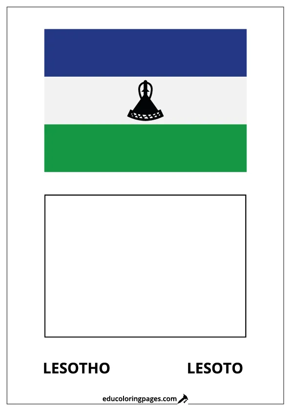 Lesotho Flag Coloring Page (Lesoto) – Bilingual