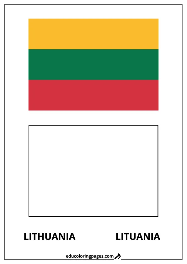 Lithuania Flag Coloring Page (Lituania) – Bilingual