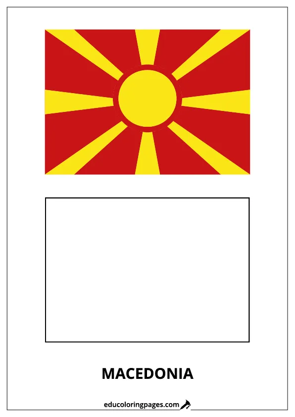 Macedonia Flag Coloring Page (Macedonia del Norte) – Bilingual