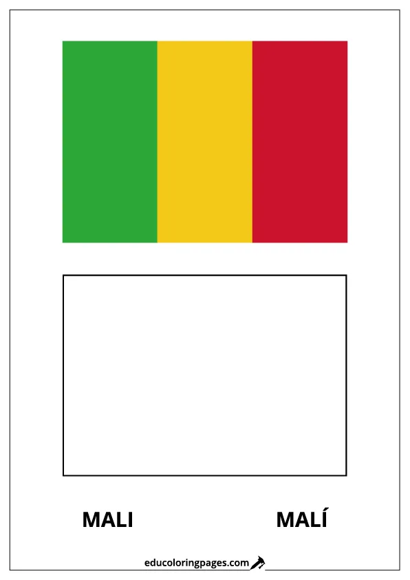 Mali Flag Coloring Page (Malí) – Bilingual