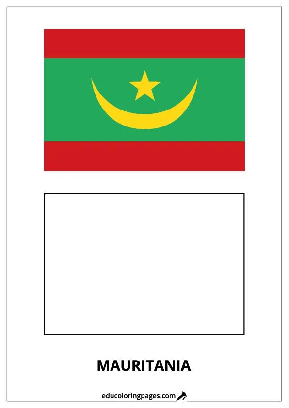 Mauritania Flag Coloring Page (Mauritania) – Bilingual
