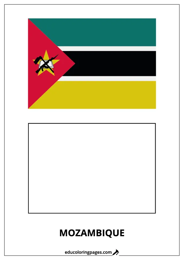 Mozambique Flag Coloring Page (Mozambique) – Bilingual