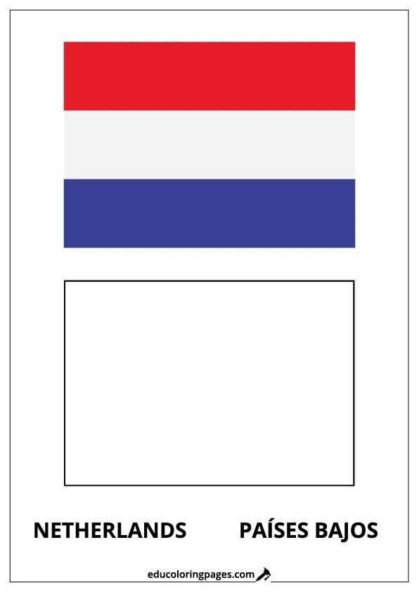 Netherlands Flag Coloring Page (Países Bajos) – Bilingual