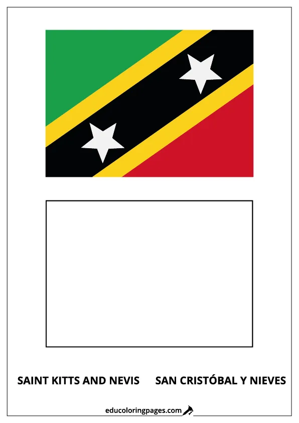 Saint Kitts and Nevis Flag Coloring Page (San Cristóbal y Nieves) – Bilingual