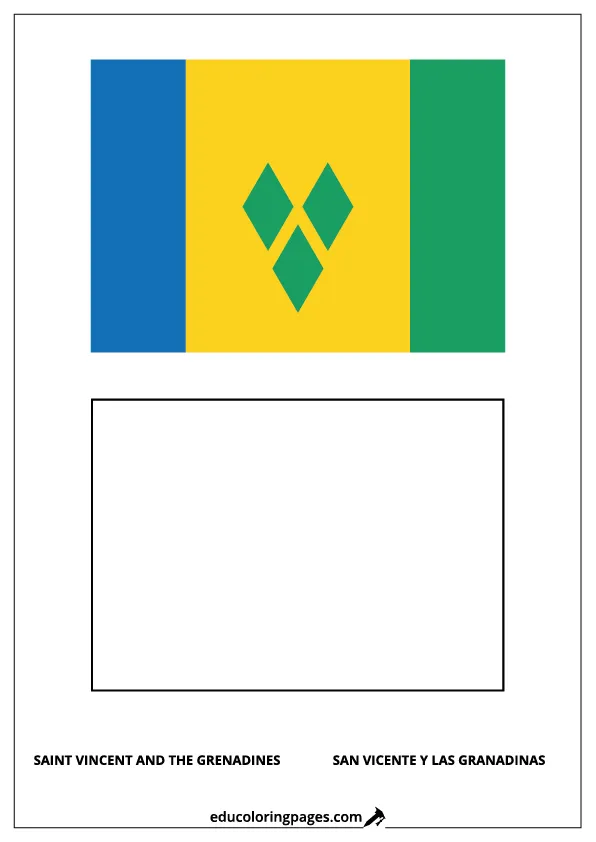 Saint Vincent and the Grenadines Flag Coloring Page (San Vicente y las Granadinas) – Bilingual