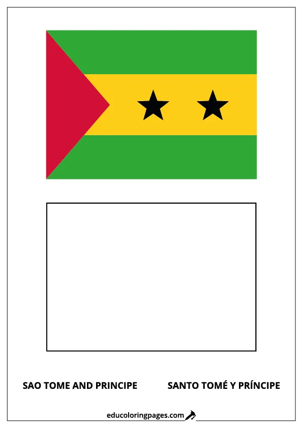 São Tomé and Príncipe Flag Coloring Page (Santo Tomé y Príncipe) – Bilingual