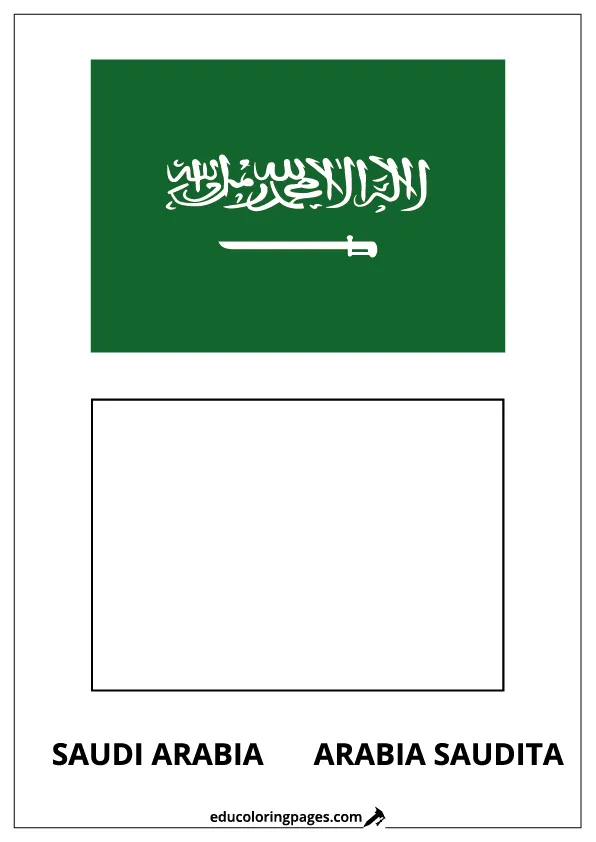 Saudi Arabia Flag Coloring Page (Arabia Saudita) – Bilingual