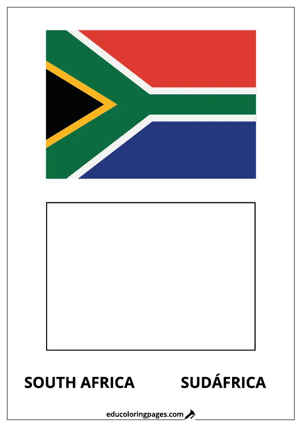 South Africa Flag Coloring Page (Sudáfrica) – Bilingual