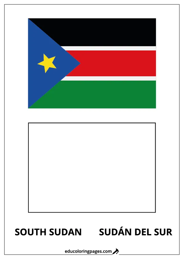 South Sudan Flag Coloring Page (Sudán del Sur) – Bilingual