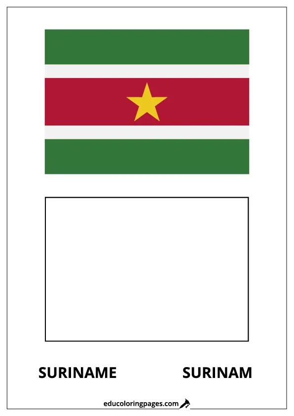 Suriname Flag Coloring Page (Surinam) – Bilingual