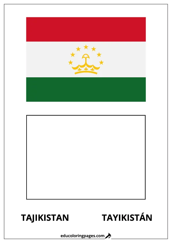 Tajikistan Flag Coloring Page (Tayikistán) – Bilingual