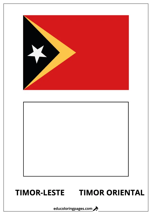 East Timor Flag Coloring Page (Timor Oriental) – Bilingual