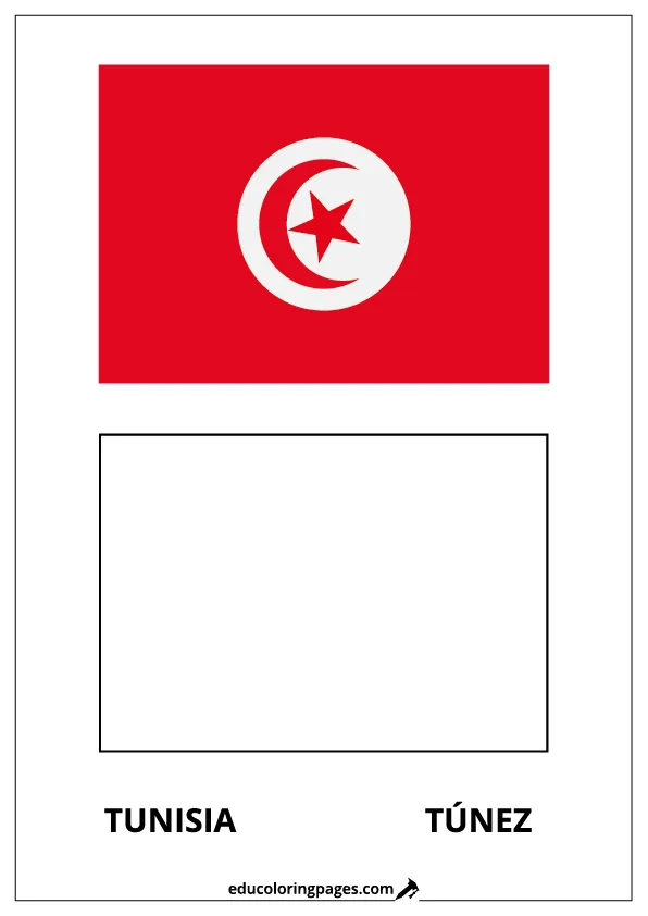Tunisia Flag Coloring Page (Túnez) – Bilingual