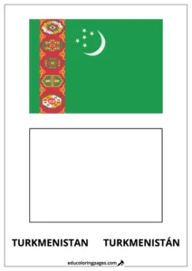 Turkmenistan Flag Coloring Page (Turkmenistán) – Bilingual