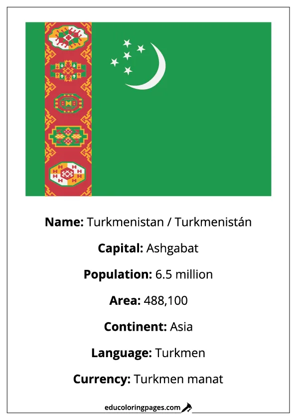 Turkmenistan Flag Country Facts Educational