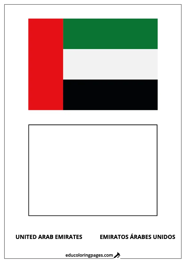 United Arab Emirates Flag Coloring Page (Emiratos Árabes Unidos) – Bilingual