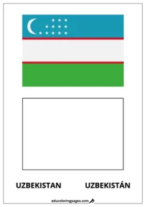 Uzbekistan Flag Coloring Page (Uzbekistán) – Bilingual