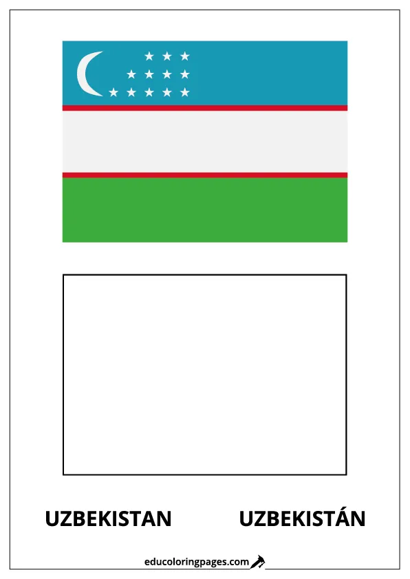 Uzbekistan Flag Coloring Page (Uzbekistán) – Bilingual